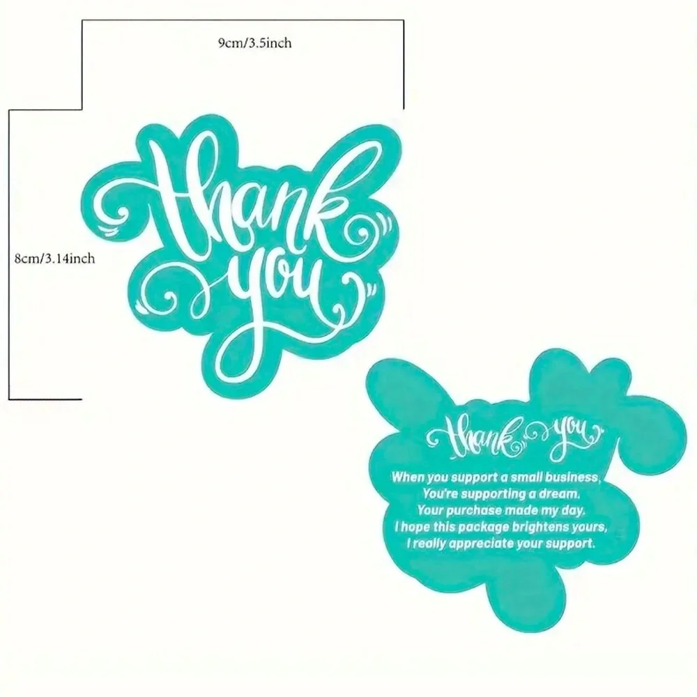 Pack of 50 Shaped Small Business Double Sided Thank You Cards, Turquoise